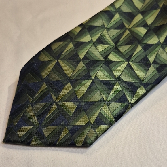 John Ashford 100% Polyester Green and Black Geometric Mens Neck Tie - Picture 9 of 11